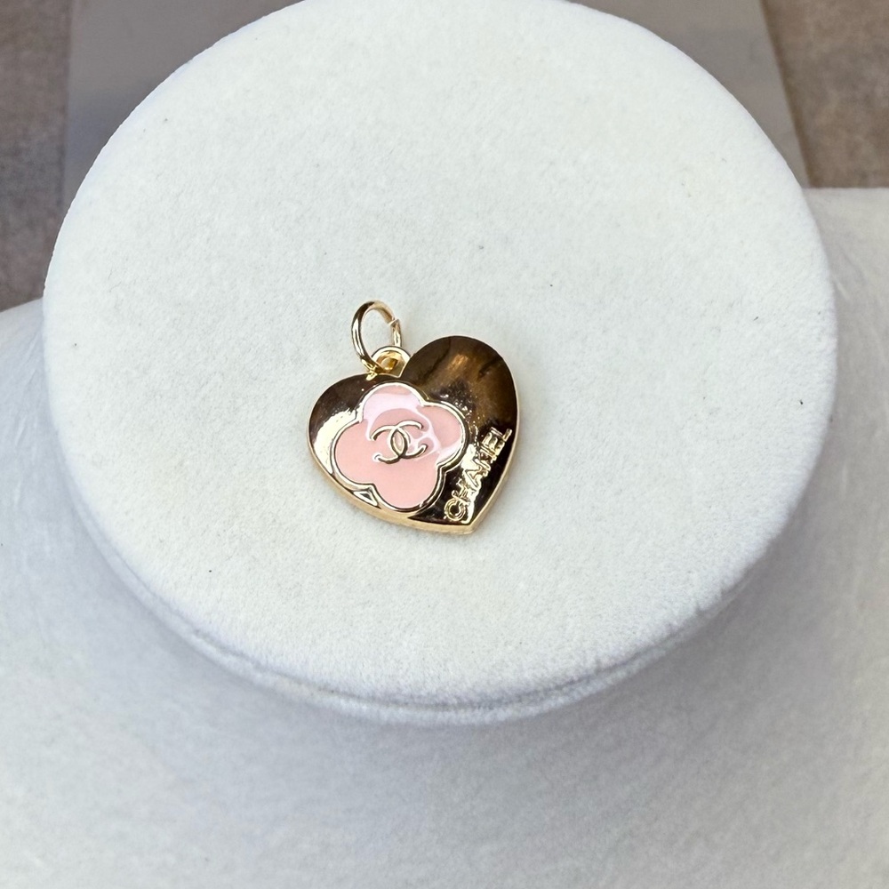 CHANEL Upcycled Heart Lock Gold Pink CC Charm - Picture 2 of 4